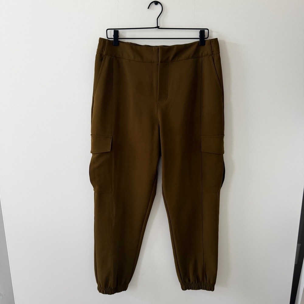 CALIA Womens High Rise Cargo Jogger Pants Olive Brown Elastic Waist Size L